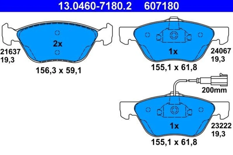 Image of ATE 13.0460-7180.2 Brake pad set incl. wear warning contact Brake Pad Set,disc brake (402)