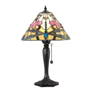 image of 1 Light Small Table Lamp Tiffany Glass, Dark Bronze Paint with Highlights, E14