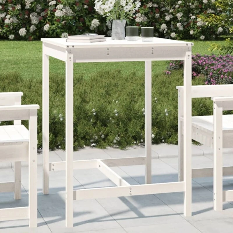 Image of JINLEFU Garden Table White 82.5x82.5x110cm Solid Wood Pine vidaXL JRVDZX-824082_DE