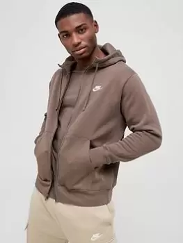 Image of Nike NSW Club Fleece Full Zip Hoodie - Brown, Brown Size M Men