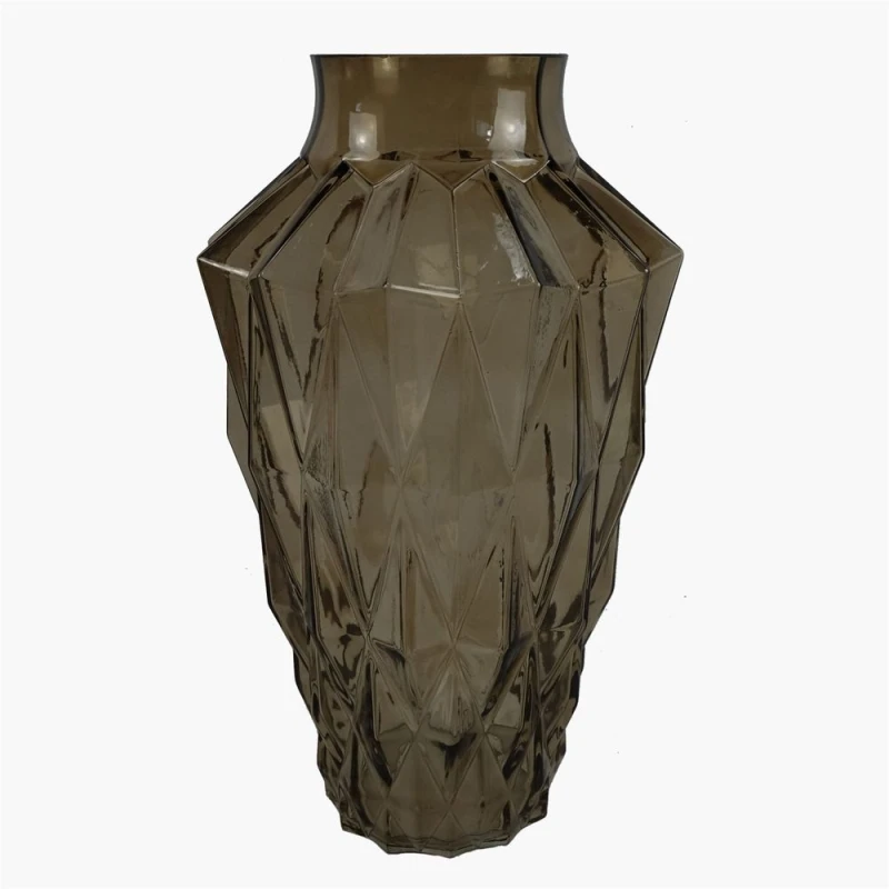 Image of Leaf Glass Vase Brown Geometric Glass Vase 30cm Botanik Dark Brown