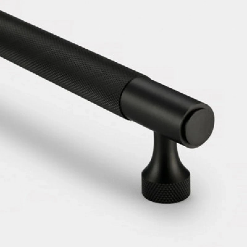 Image of Pushka Home Brass Knurled Bar Handle With Hole Centre 128mm - Black