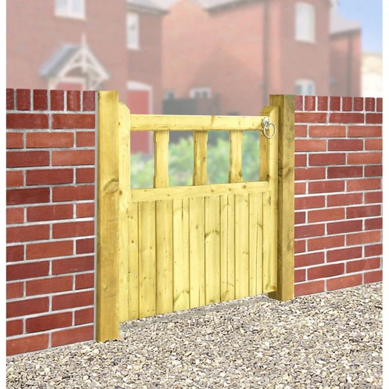 Image of Burbage Iron Craft Quorn Single Garden Gate - Pressure Treated Redwood - W900 x H900 mm in Brown Brown Unisex