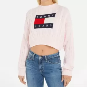 Image of Tommy Jeans Flag Cable-Knit Sweater - L