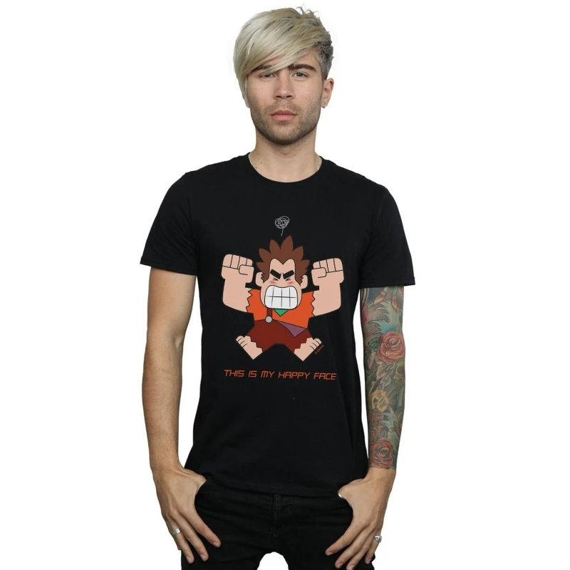 Image of Disney Men Wreck It Ralph Happy Face T-Shirt in Black Size: Small Black S Male 5057981349845