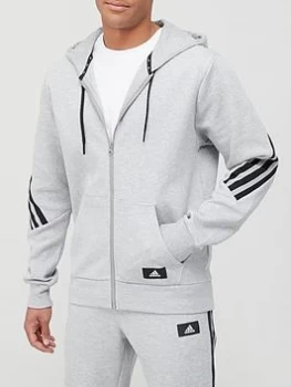 Image of adidas Future Icon 3 Stripe Zip Hoodie - Grey/Black, Grey/Black, Size L, Men