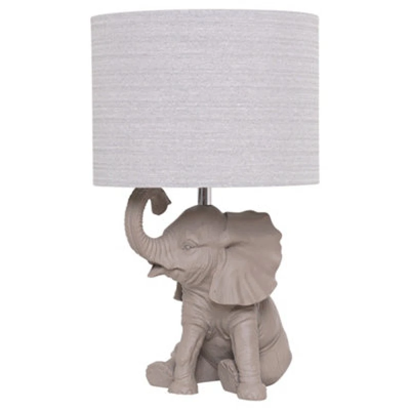 Image of K Living Hathi Table Lamp Grey Resin Elephant And Fabric Shade Design