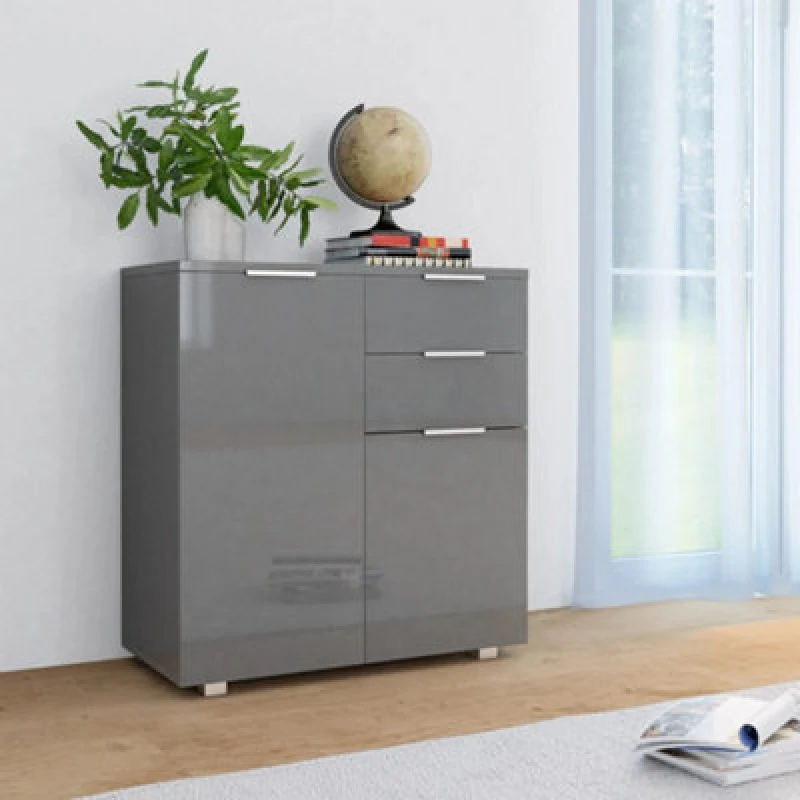 Image of VIDAXL Sideboard High Gloss Grey 71x35x80cm Engineered Wood Vidaxl 8719883592572