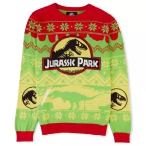 image of Jurassic Park Turn the Light Off Christmas Knitted Jumper Yellow - XL