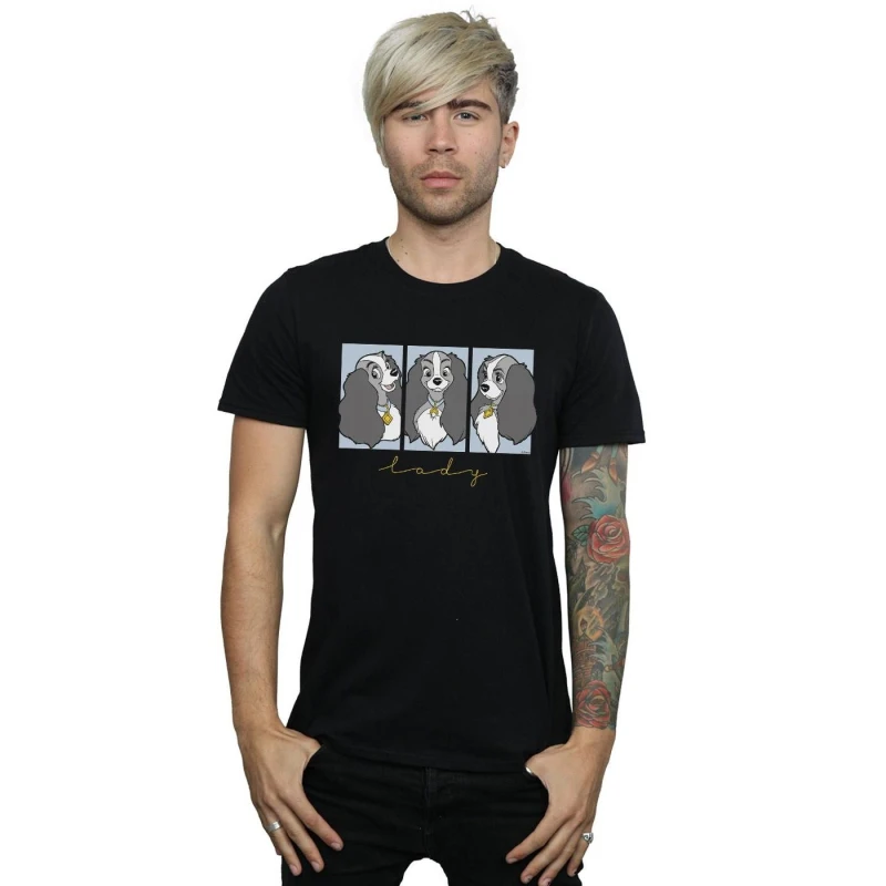 Image of Disney Men Lady And The Tramp Lady Frames T-Shirt in Black Size: Small Black S Male 5059400514896