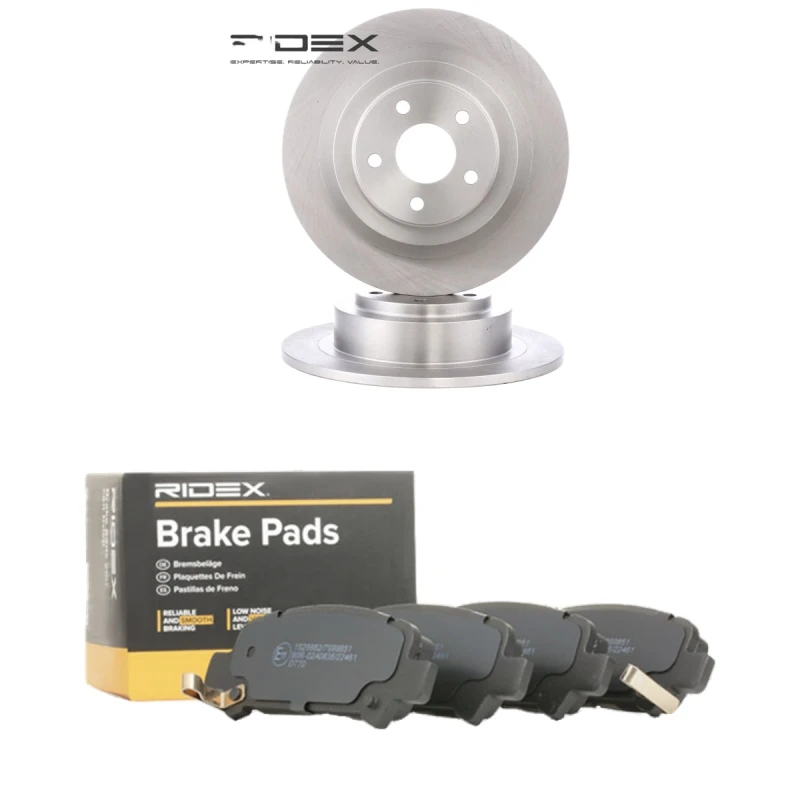 Image of RIDEX 3405B2392 Brake disc and pads set Rear Axle, Brake Disc Type: Solid Brake Set,disc brakes (3405)
