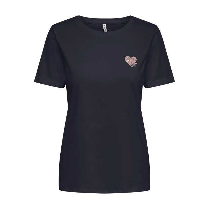 Image of Only Small Heart Print T-Shirt Navy Cotton XL