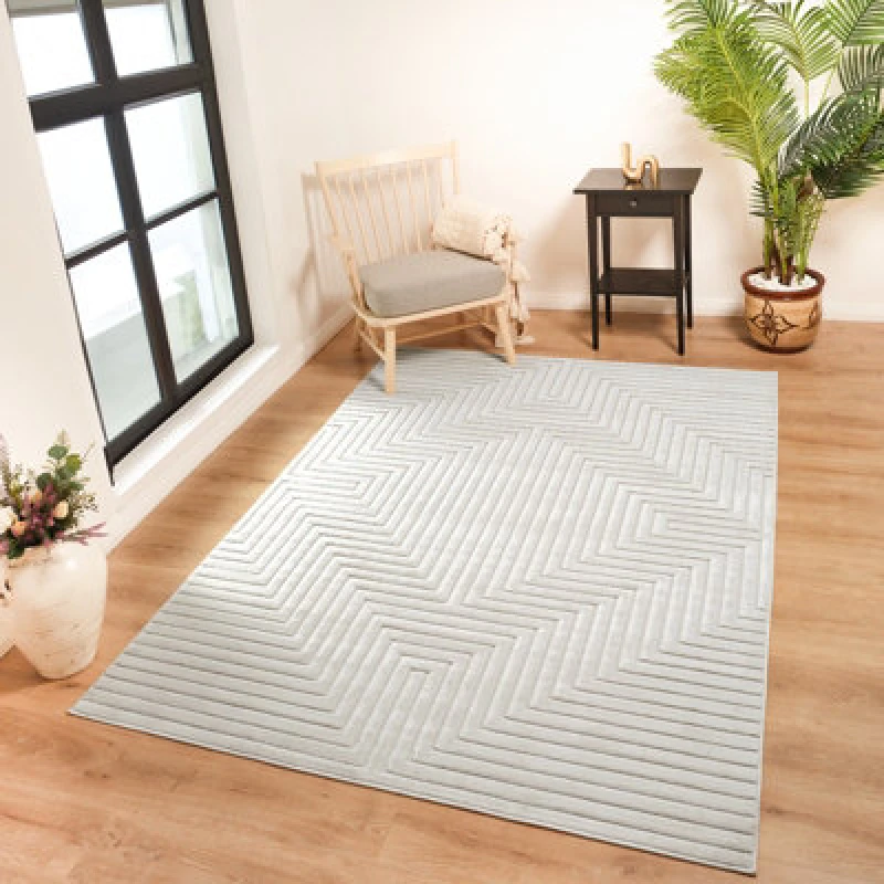 Image of Livabliss In- & Outdoor 3D High & Low Pile Textured White Naoko Area Rug 160 X 220 Cm - Easy To Clean, Perfect For Balcony Or Dining Room