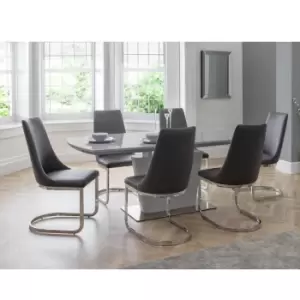 image of Julian Bowen Set Of Como High Gloss Grey Table And 6 Como Chairs