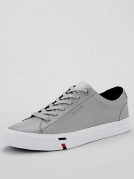 Image of Tommy Hilfiger Corporate Leather Sneakers - Silver, Size 8, Men