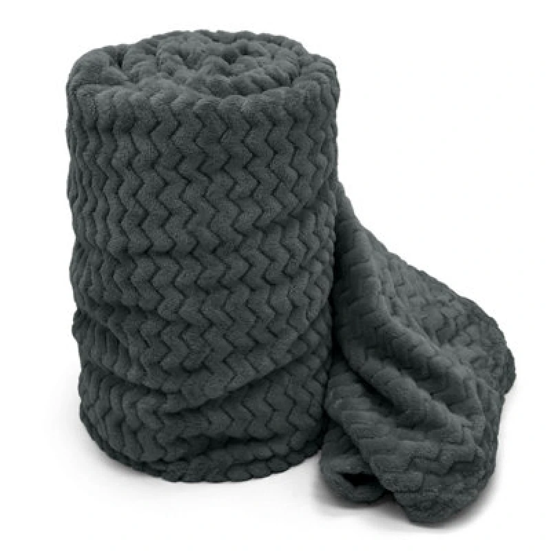 Image of Velosso Cosy Touch Chevron Pattern Faux Mink Throw Blanket - Luxurious Feel, High-Quality Weave For Sofa, Bed - 127Cm X 152Cm - Charcoal