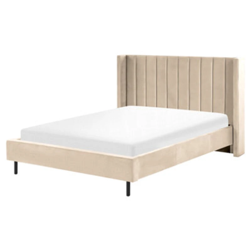 Image of Beliani Bed Velvet Villette 140 X 200 Cm (Eu Double) Beige