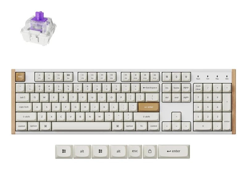 Image of Keychron Keychron K10 HE keyboard Gaming USB + RF Wireless + Bluetooth QWERTY UK English White, Wood K10H-Q1-UK