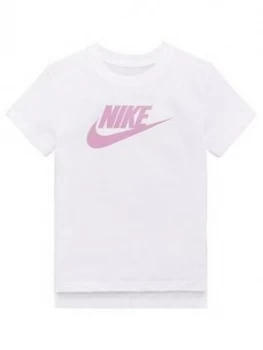 Image of Nike Sportswear Older Girls Futura Short Sleeve T-Shirt - White/Pink Size M 10-12 Years, Women