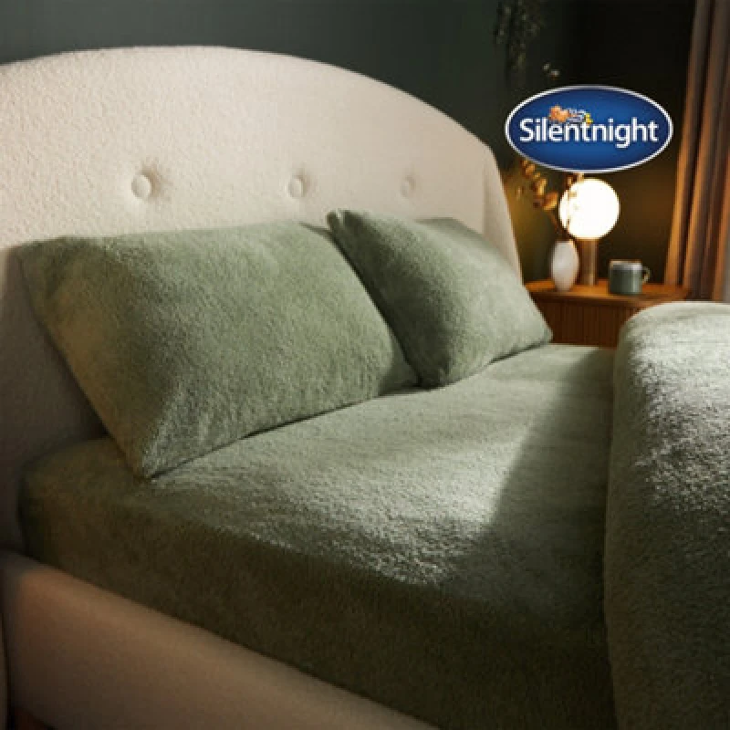 Image of Silentnight Teddy Fleece Fitted Sheet - Sage - Double