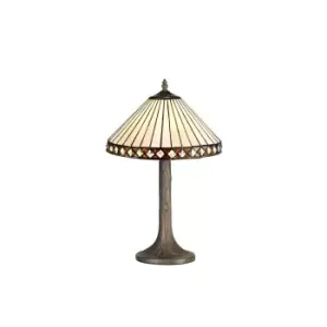 Image of 1 Light Tree Like Table Lamp E27 With 30cm Tiffany Shade, Amber, Crystal, Aged Antique Brass