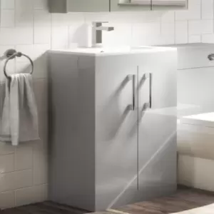 Image of 600mm Grey Freestanding Vanity Unit with Basin and Chrome Handles - Ashford