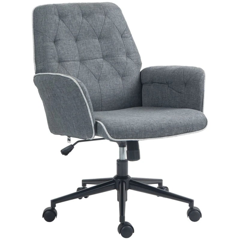 Image of HOMCOM Office Chair Task Adjustable Height Mid Back Armrest Tilt Linen Grey TJ Hughes 5056602965631