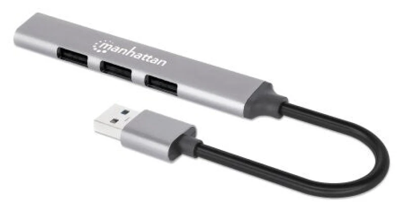 Image of Manhattan Manhattan USB-A 4-Port Hub, 4x USB-A Ports (1x 5 Gbps USB 3.2 Gen1 aka USB 3.0, 3 x 480 Mbps USB 2.0), Bus Powered, Aluminium, Space Grey, T