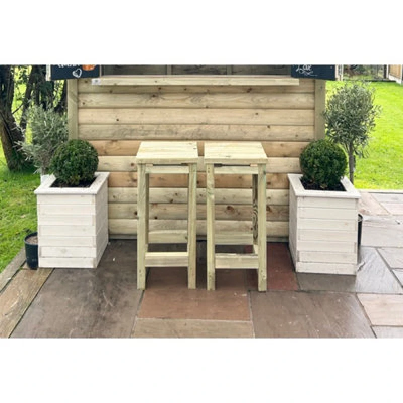 Image of Churnet Valley Garden Furniture Ltd Garden Bar Stool (Set Of 2) - Timber - L38 X W36.5 X H80 Cm