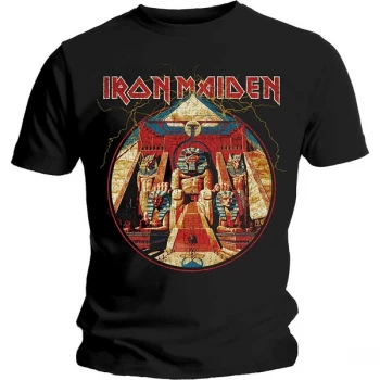 image of Iron Maiden - Powerslave Lightning Circle Unisex Medium T-Shirt - Black