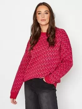Image of Long Tall Sally Pink Jacquard Knitted Jumper, Pink, Size 10-12, Women