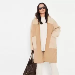 image of Missguided Maternity Quilted Borg Coat - Neutral