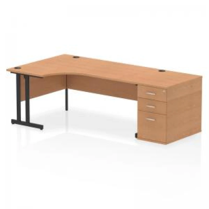 Image of Impulse Impulse 1800mm Left Crescent Office Desk Oak Top Black Cantilever Leg Workstation 800 Deep Desk High Pedestal IWSLC188BCOAK
