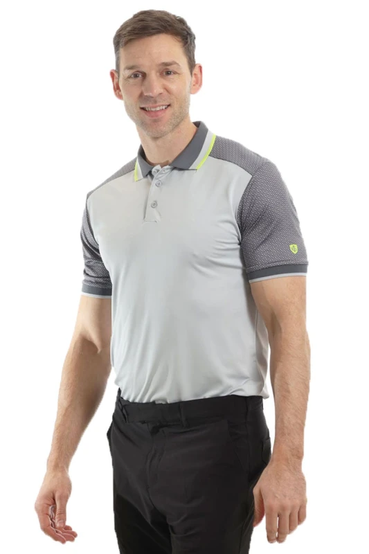 Image of Island Green Abstract Print Stretch Golf Polo Shirt Silver
