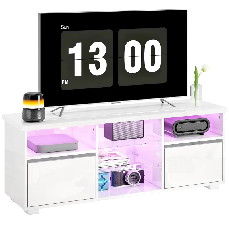 Image of HOMCOM HOMCOM High Gloss TV Stand Cabinet with LED Lights for Living Room, White White One Size Unisex 5063603664258