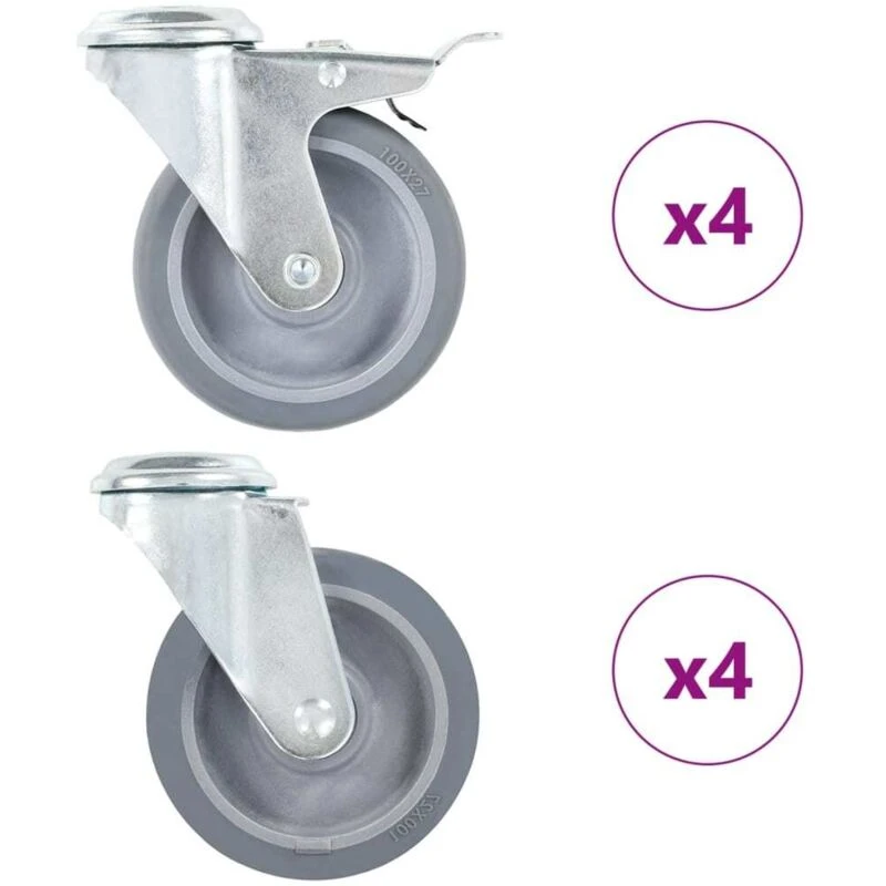Image of VIDAXL 8 pcs Bolt Hole Swivel Casters 100 mm Vidaxl 8719883716831
