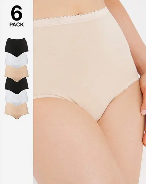 image of Sloggi Sloggi 6Pk Basic Maxi Briefs Wht/Blk/Skn White/Black/Skin Female 16 CN85111