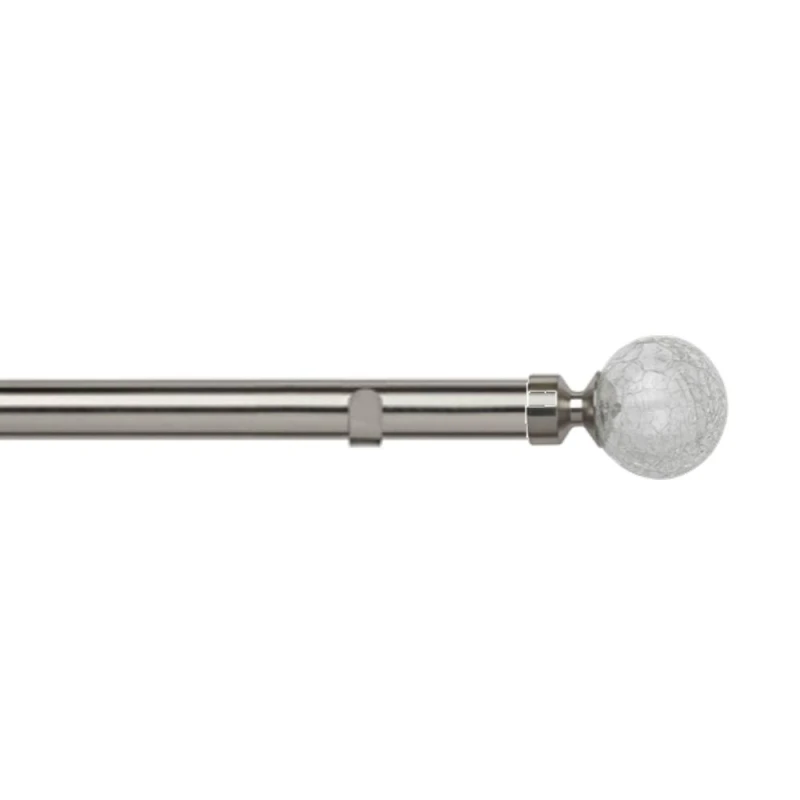 Image of New Edge Blinds 28mm Fixed Length Metal Eyelet Curtain Pole Set - Crash Finial in Silver Size: 170cm Silver Unisex 170 cm