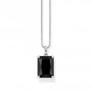 image of Sterling Silver Black Stone Necklace KE1957-698-11-L50V