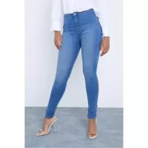 image of I Saw It First Mid Wash Stretch High Waisted Skinny Jeans - Blue