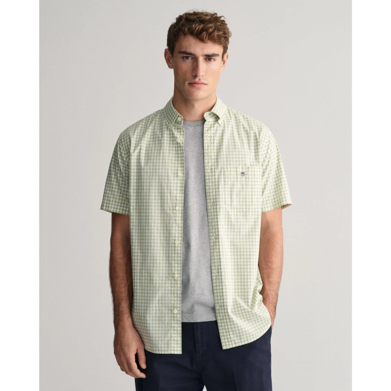 Image of Gant REG POPLIN GINGHAM SS SHIRT LIGHT B - Green Green S