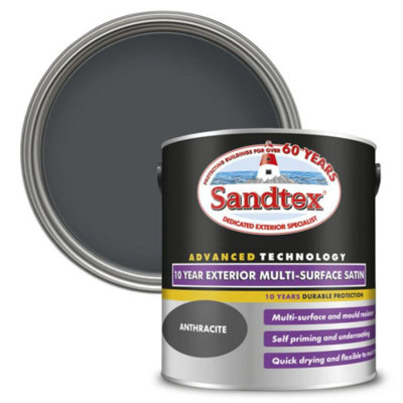 Image of SANDTEX Sandtex - 10 Year Exterior Multi Surface Satin - Anthracite - 2.5L 5101227
