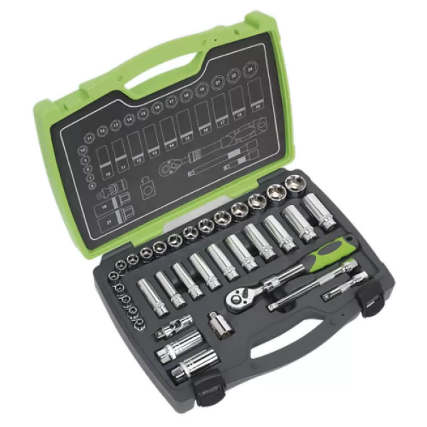 Image of Genuine SEALEY AK7960 Socket Set 34pc 3/8Sq Drive 6pt WallDrive® Metric