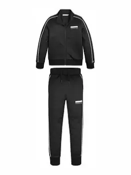 Image of Calvin Klein Jeans Boys Piping Logo Zip Through Tracksuit - Black, Size Age: 10 Years