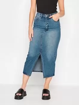 Image of PixieGirl Petite Denim Midi Skirt, Blue, Size 6, Women