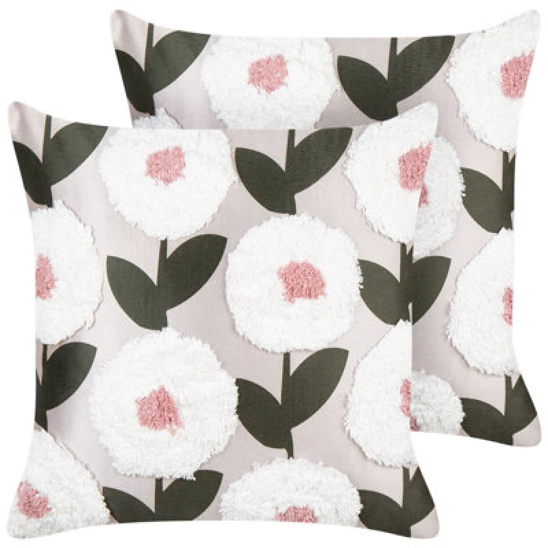 Image of Beliani Set Of 2 Decorative Cushions Kunri Cotton 45 X 45cm Multicolour Floral Pattern