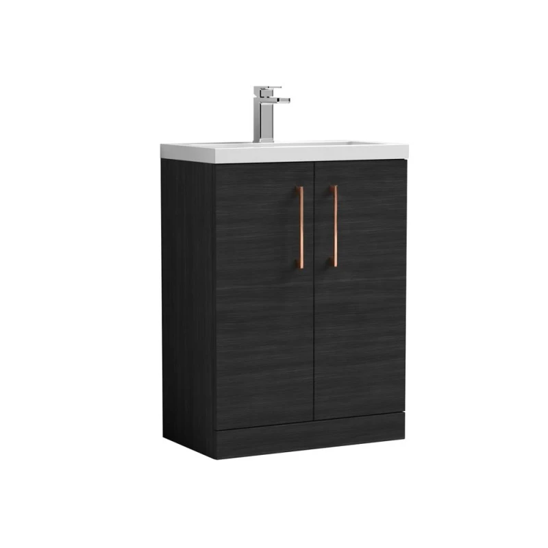 Image of Balterley Bathroom Vanity Basin Unit, Copper Handles, 600mm, Wood Black Unisex