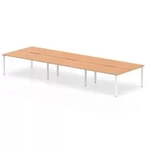 Image of B2B White Frame Bench Desk 1600 Oak 6 Pod