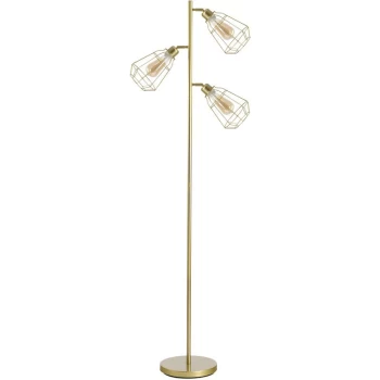 image of Industrial Steel Birdcage Floor Lamp w/ 3 Lights Round Base Switch Gold - Homcom