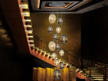 Image of Ovila Modern Cluster Dimmable 13 Light LED Pendant Light, Oval Smoke & Brandy Shades with Remote Control